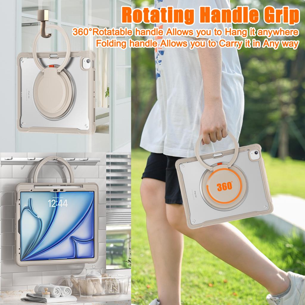 For iPad Air 13 (2025)/(2024)/Pro 12.9 (2022)/(2021)/(2020)/(2018) Case Rotary Kickstand PC+TPU+Silicone Tablet Cover