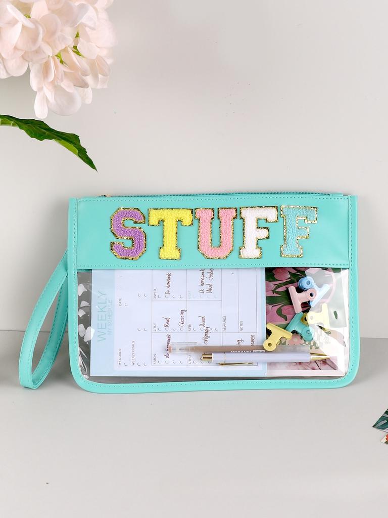 Transparent Letter Makeup Bag Large Capacity Storage Bag PVC Waterproof Cosmetic Bag Embroidery Splicing Household Storage