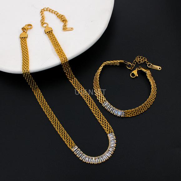 Solid Color Zirconia Crystal Tennis Bracelet & Necklace Set