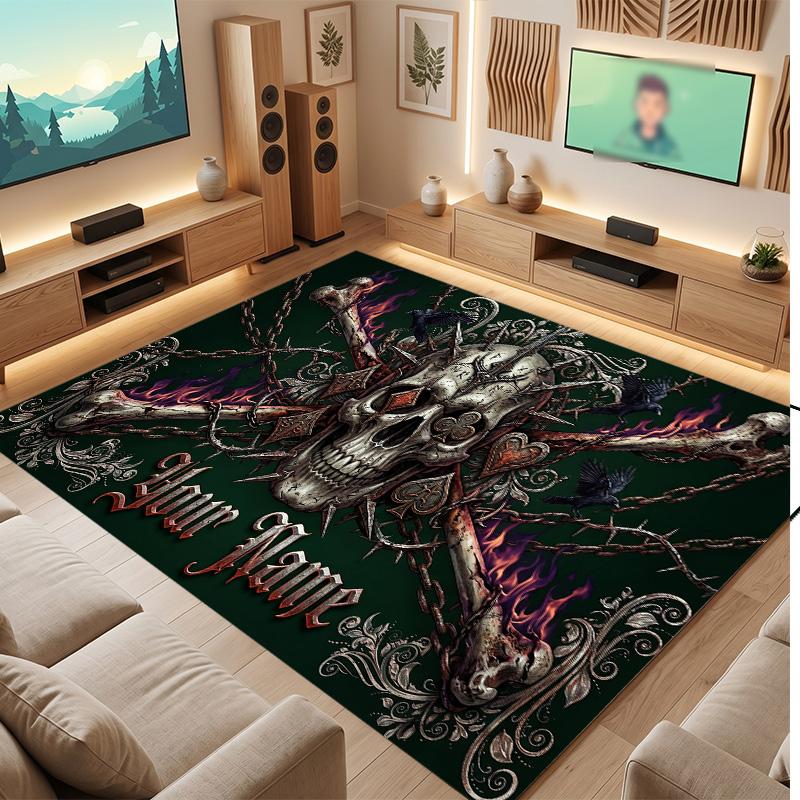 Tappeto Morbido in Velluto di Cristallo Tema Gotico Teschio Stampa Personalizzata Nome e Testo Tappeto Antiscivolo per Camera da Letto Soggiorno