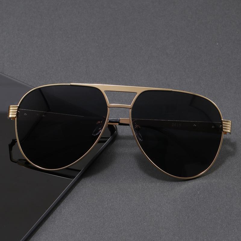 Fashion pilot driving sunglasses men's metal double beam high definition polarized UV protection sunglasses