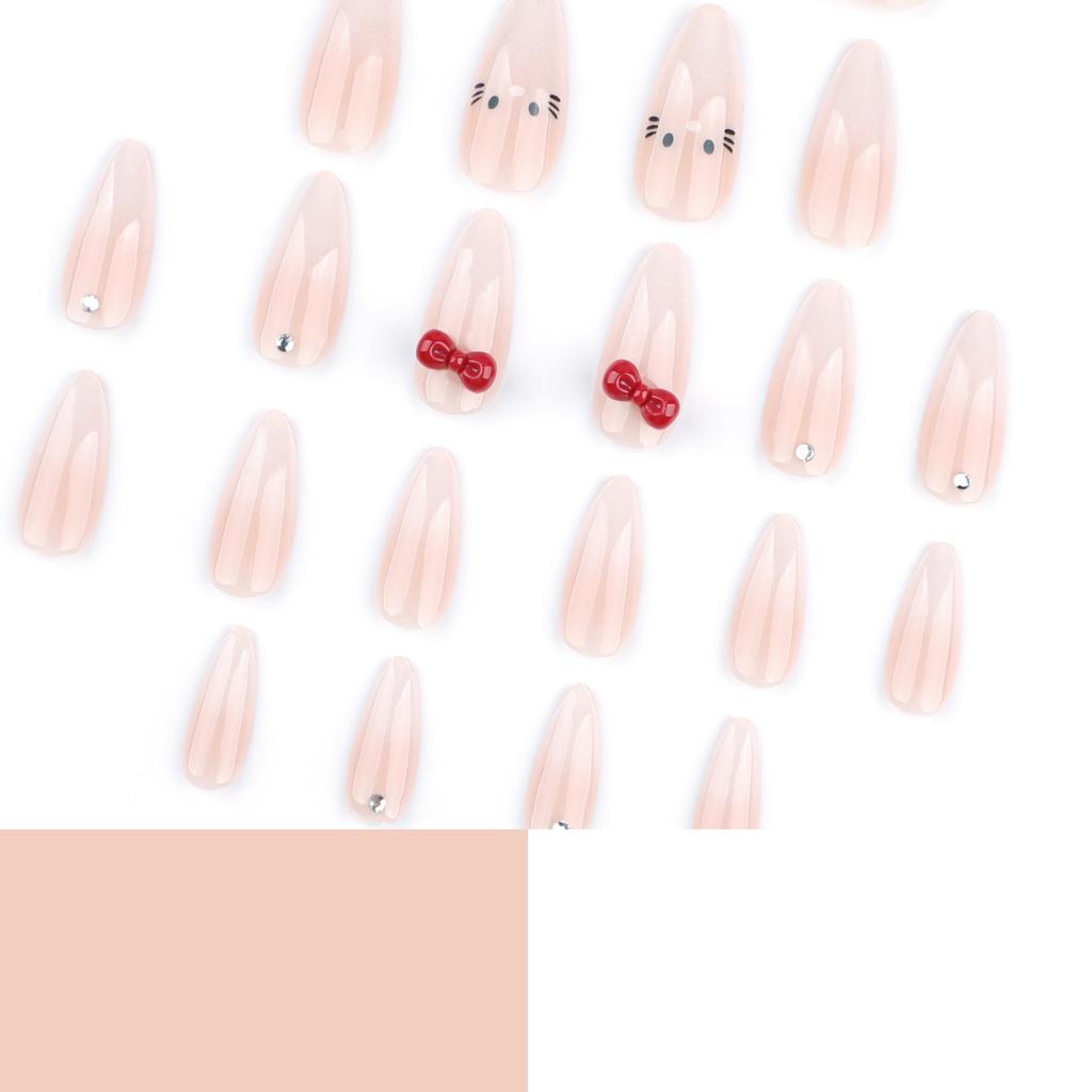 Kurzes mandelförmiges Nailart-Stück einfaches graduelles Muster Tragen von künstlichen Nägeln süßer dreidimensionaler Bogen Tragen von Nägeln
