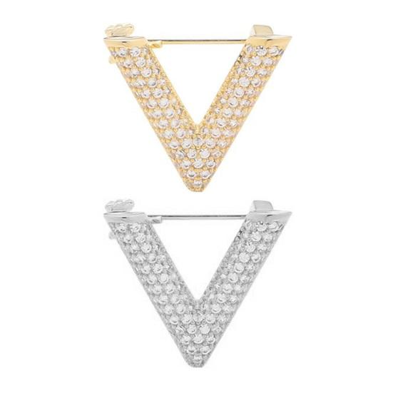Women Brooch Sparkling Rhinestones Inlaid V-Shaped Design Lapel Pin Sweater Scarf Bag Badge Jewelry