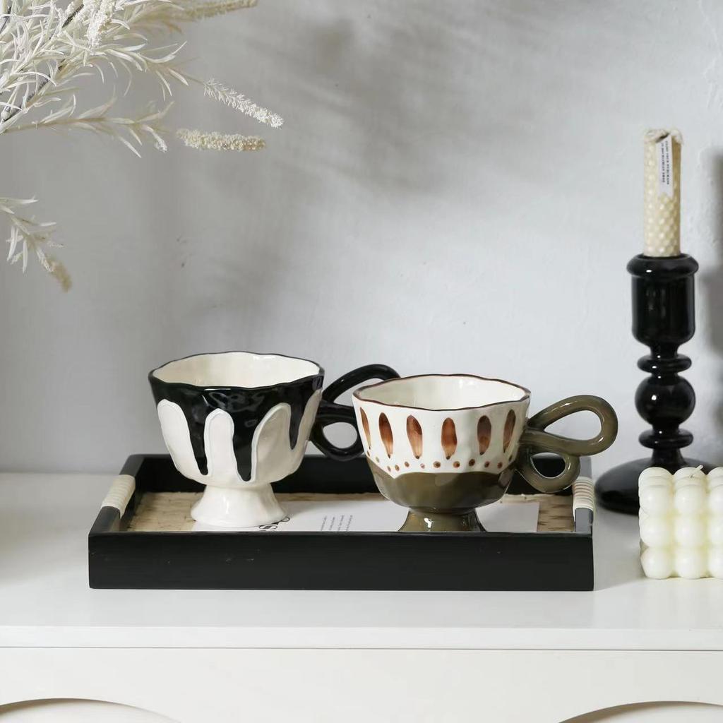 Butterfly Handle Hand-Squeezed Ceramic Hand-Painted Goblet High-End Niche Water Cup Large-Capacity Coffee Cup