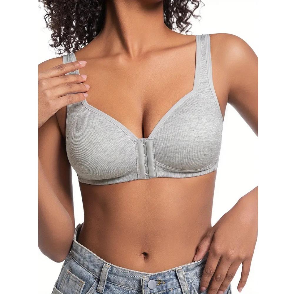 

Женский бюстгальтер без косточек, с застежкой спереди, однотонный, с чашками 3D полной посадки, более продуманный для женщин среднего и пожилого возраста, нижнее белье XXL светло-серый