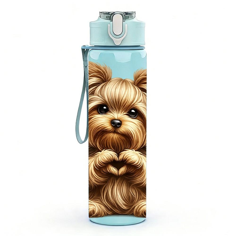 1PC Yorkshire Terrier Dog Cartoon Print 750ml Color Plastic Sports Water Bottle Leakproof Flip Straw Lid Suitable for Sports Office Home Use