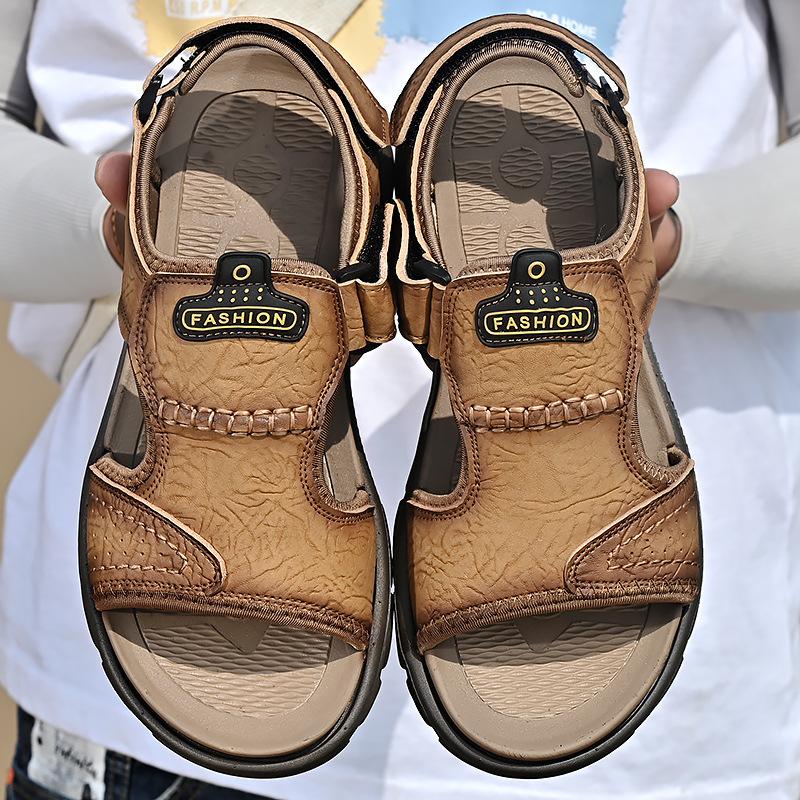 

American high-end leather sandals men s outdoor sports and leisure soft-soled non-slip Roman beach shoes 48 коричневий