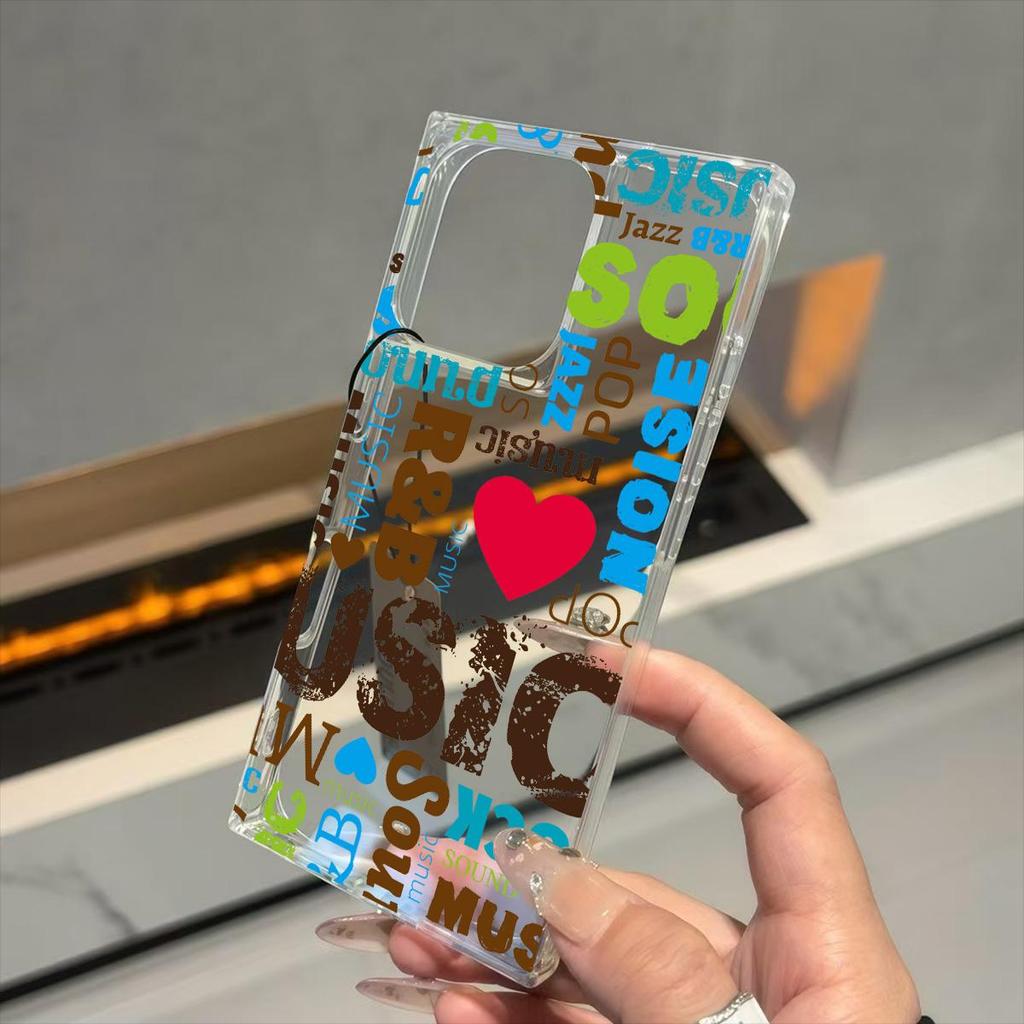 Clear Square Back Tube Case Protection For iPhone 11 14 Pro Max 16 ProMax 15 Plus 13 12 Anti-Oxygen,Red Heart English Pattern Casing