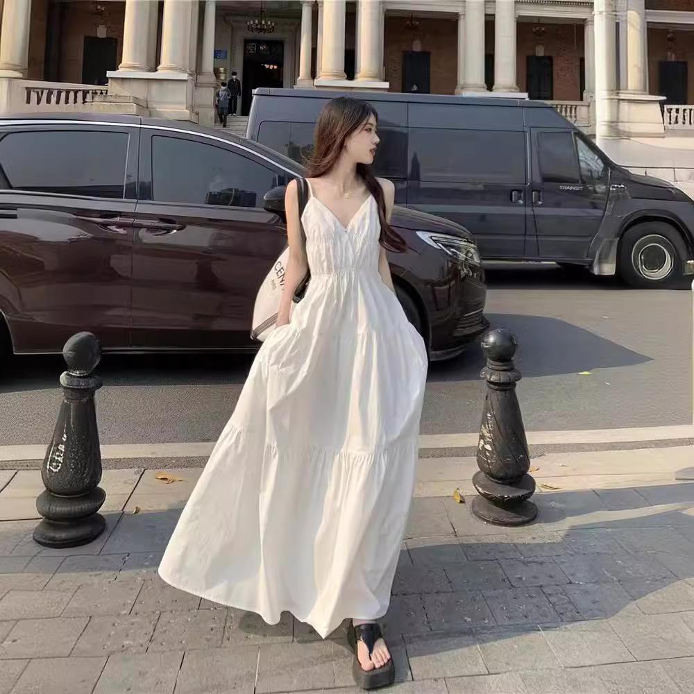 Summer New Temperament French Suspender Dress Female Muse Fan Design Sense Niche Skinny Fairy Skirt