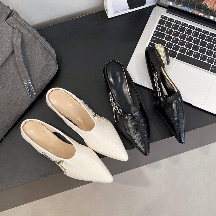 Fashion Slippers Casual Low Cover Toe Shoes Slipers Women Rivet Slides Female Mule Luxury Pointed 2025 Mules Fashion Fabric Rome Retro R
