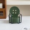 6-Piece Original Colorful Button Coaster Set with Cross-Shaped Iron Rack Coaster Holder Dopamine Round Wooden Coasters Exquisite Coffee Cup Holders
