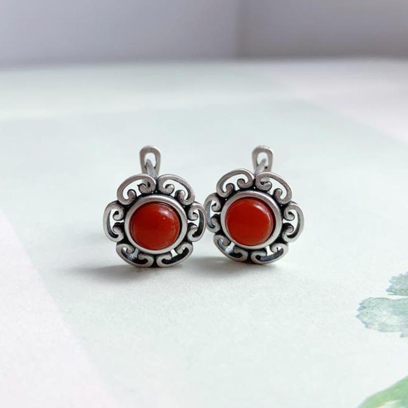 

Винтажные серьги-гвоздики South Red Tourmaline Flower в этническом стиле для женщин, подвески, изысканные украшения для банкета