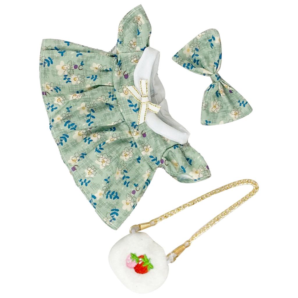 Girl Doll Clothes Accessories with Shoes Bow Bag for 20cm Dolls Floral Print Cute Girl Doll Clothing