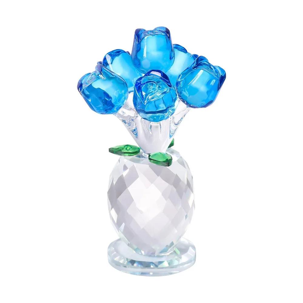 Handcraft Crystal Flower Statue Ornament Clear Base Artificial Flower Figurine Rose Tulip High Transparence