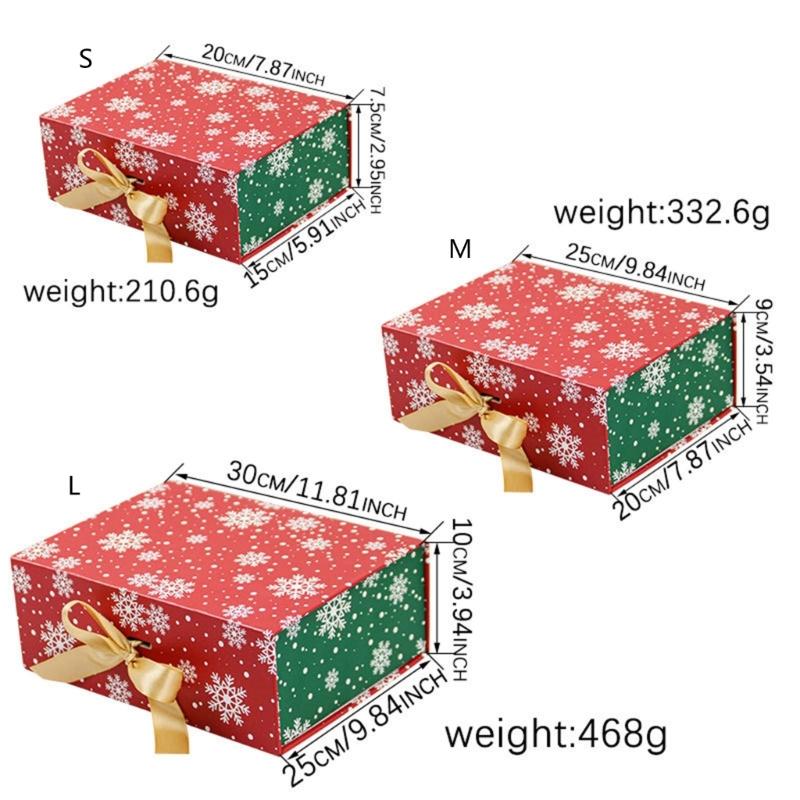 Christmas Treat Box with Gold Ribbon, Paperboard Favor Packaging for Chocolates, Jewelry, and Holiday Table Gifts