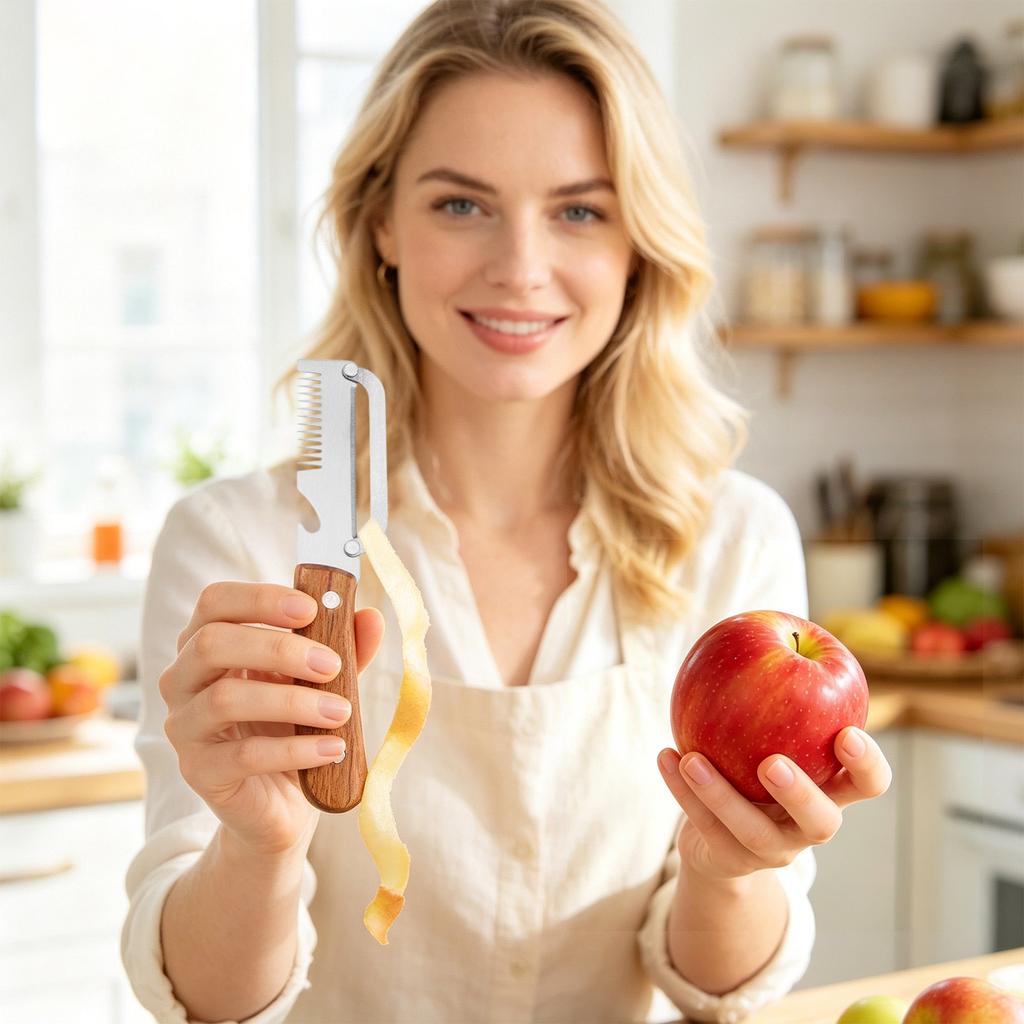 Multifunctional Stainless Steel Vegetable Slicer and Peeler with Wooden Handle for Shredding and Cutting Onions Carrots Cucumbers