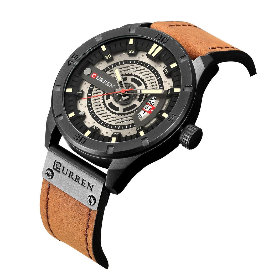 Curren 8301 Men's Leather Strap Business Calendar Watch