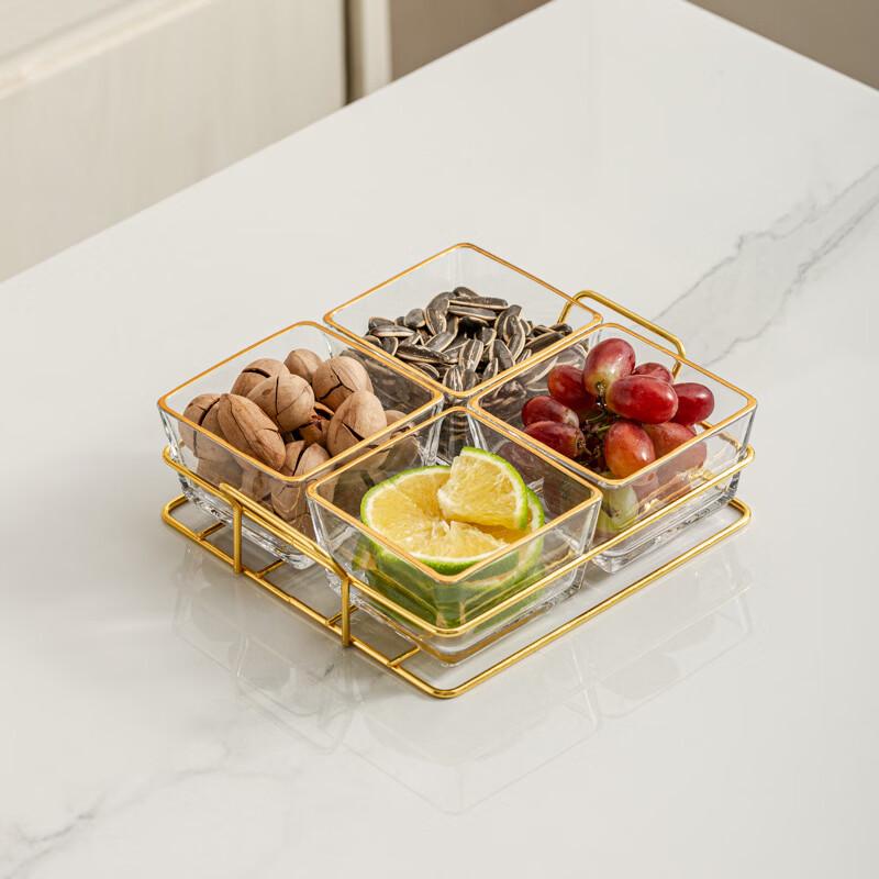 

Ru Han 4-Compartment Glass Fruit Plate with Gold Stand