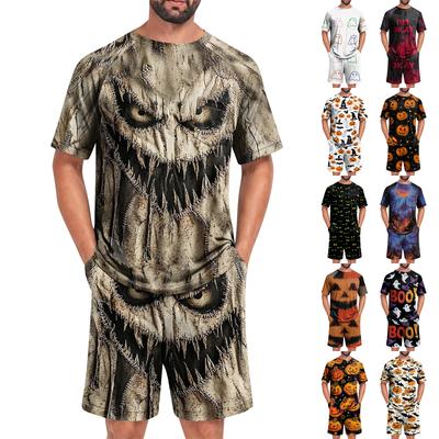 Men's Halloween Casual Lounge Set Short Sleeve Top and Shorts Comfortable Fit Soft Fabric Printed Design Suitable for Home and Sleepwear