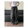 Women's Retro Washed Cargo Pants - Multi-Pocket, Distressed, Loose Fit, Wide-Leg, Pleated with Drawstring.