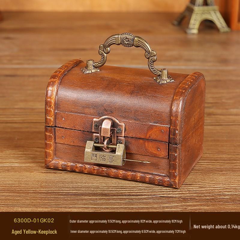 Vintage Gray Distressed Wooden Box with Combination Lock for Jewelry and Document Storage