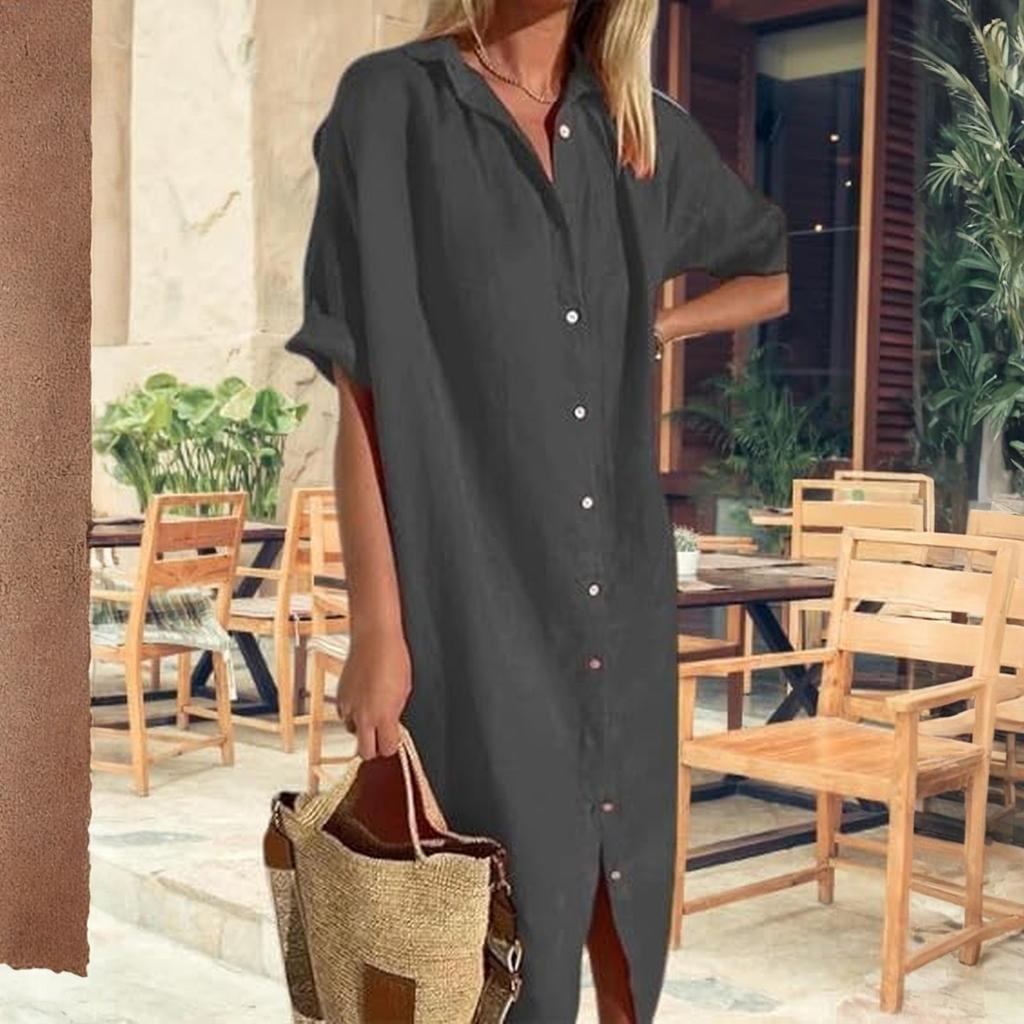 Ein lockeres V-Ausschnittkleid für Damenmode