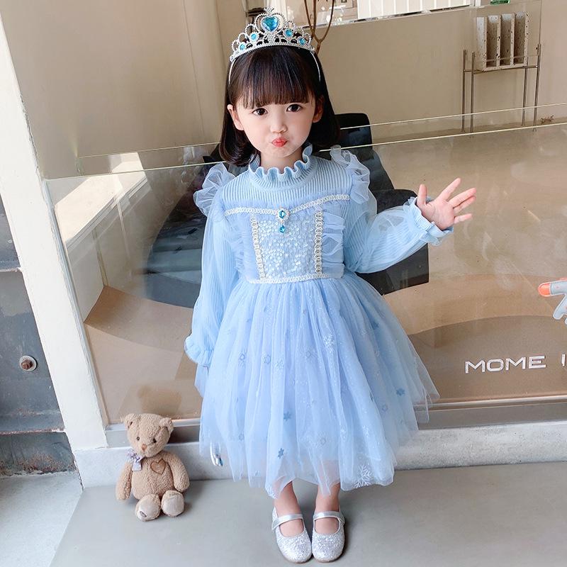 Elsa Princess Knitted Wool Dress for Girls - Spring & Autumn 2025