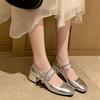 Silver Thick Heel Mary Jane Shoes Women's 2026 New French Retro Light Mouth Medium Heel Leather Small Single Shoes Small Fragrant Style