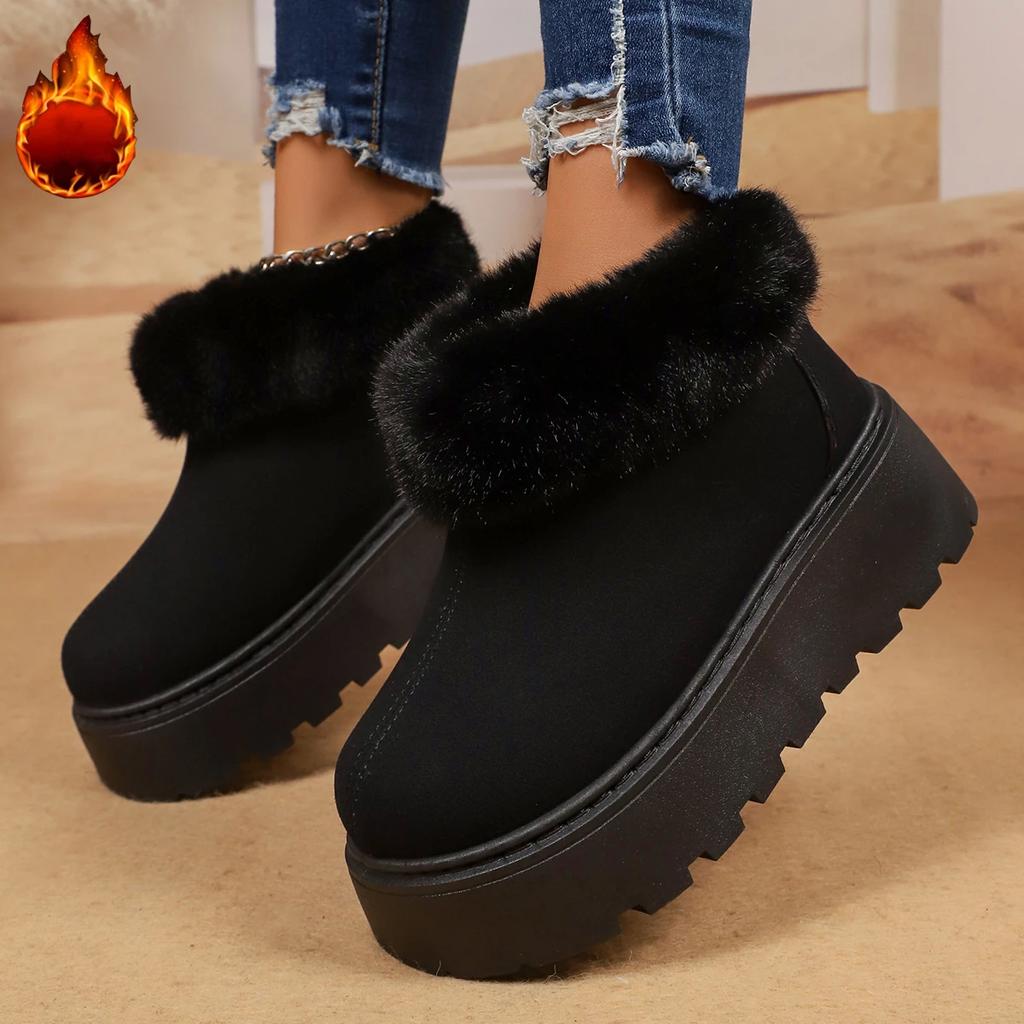 Winter Neu Runde Zehenpartie Bequem und Lässig Schneestiefel Modische Dicke Sohle Samt Warm und Rutschfest Wanderstiefel für Damen