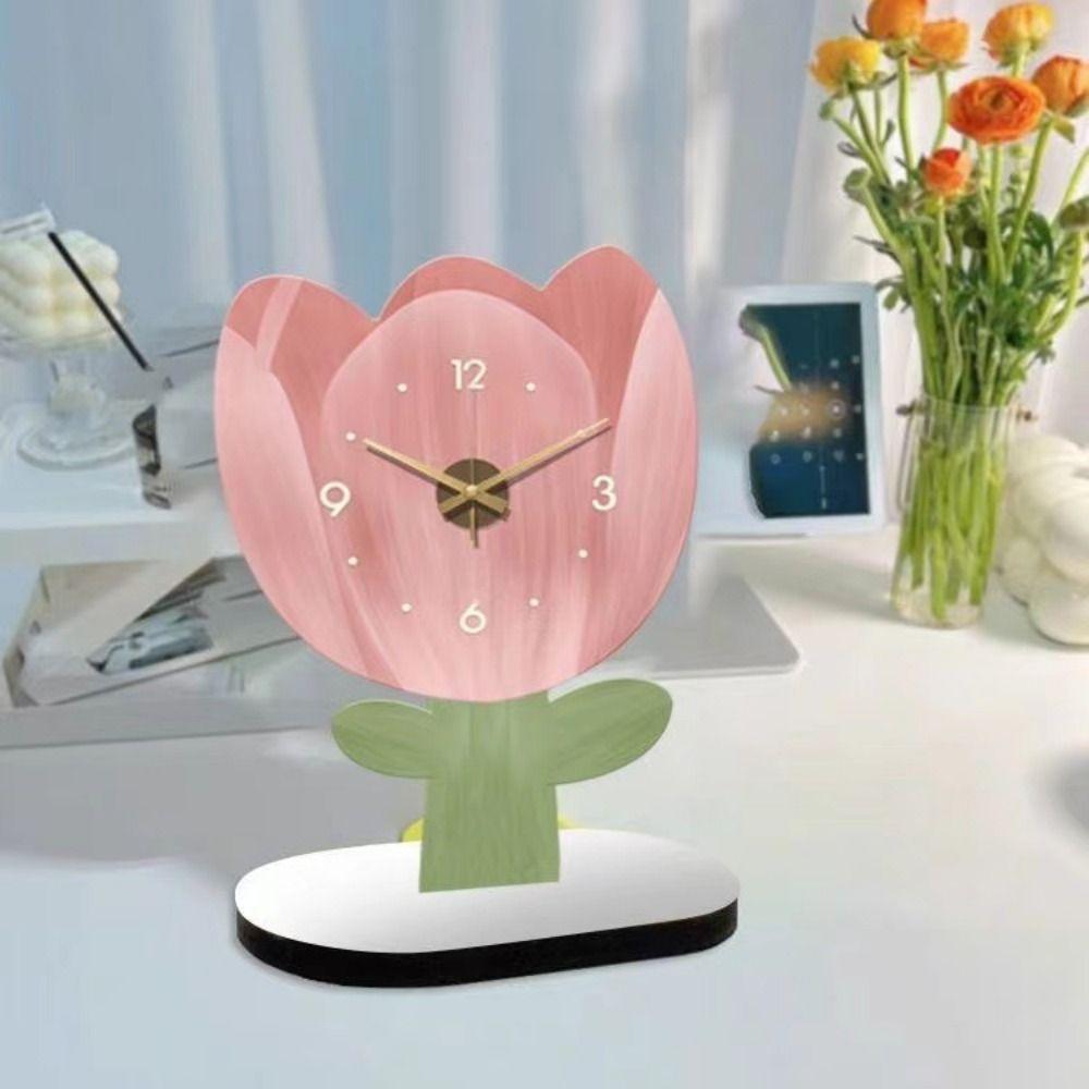 High-end Floral Tabletop Clock Cute Cartoon Mute Clock Modern Flower Display Clock  Bedroom