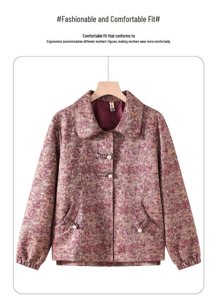 Mom's Spring Floral Cardigan: Stylish, Age-Reducing Lapel Jacket for Middle-Aged & Elderly Women - Casual Fashion Top for Spring & Autumn