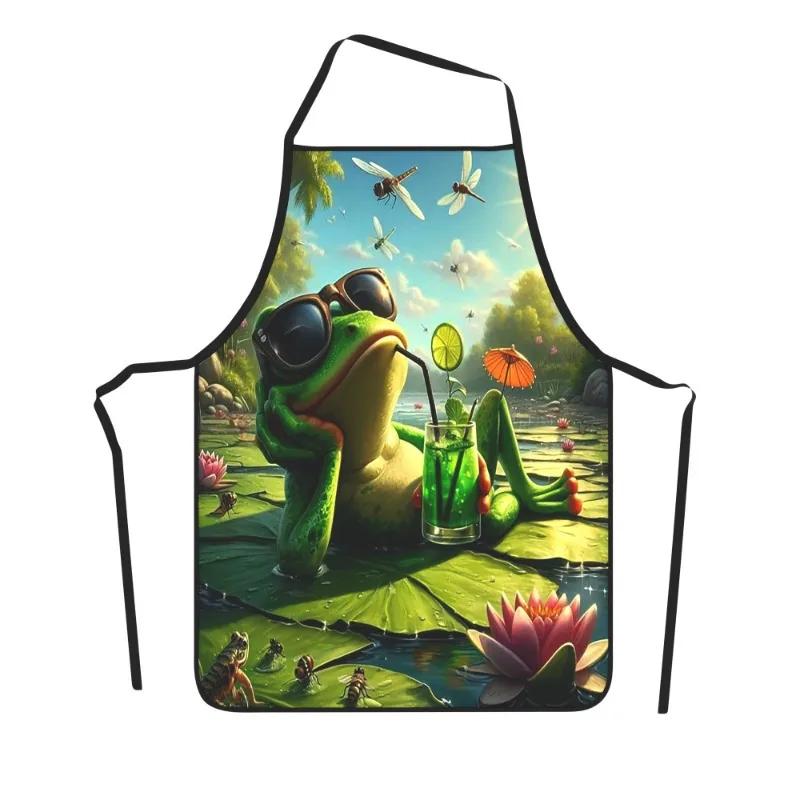 1pc Fun Frog Drink Apron for Lotus Leaf Design with Fashion Glasses & Umbrella, 23.5x31.5 Inches, 100% Polyester