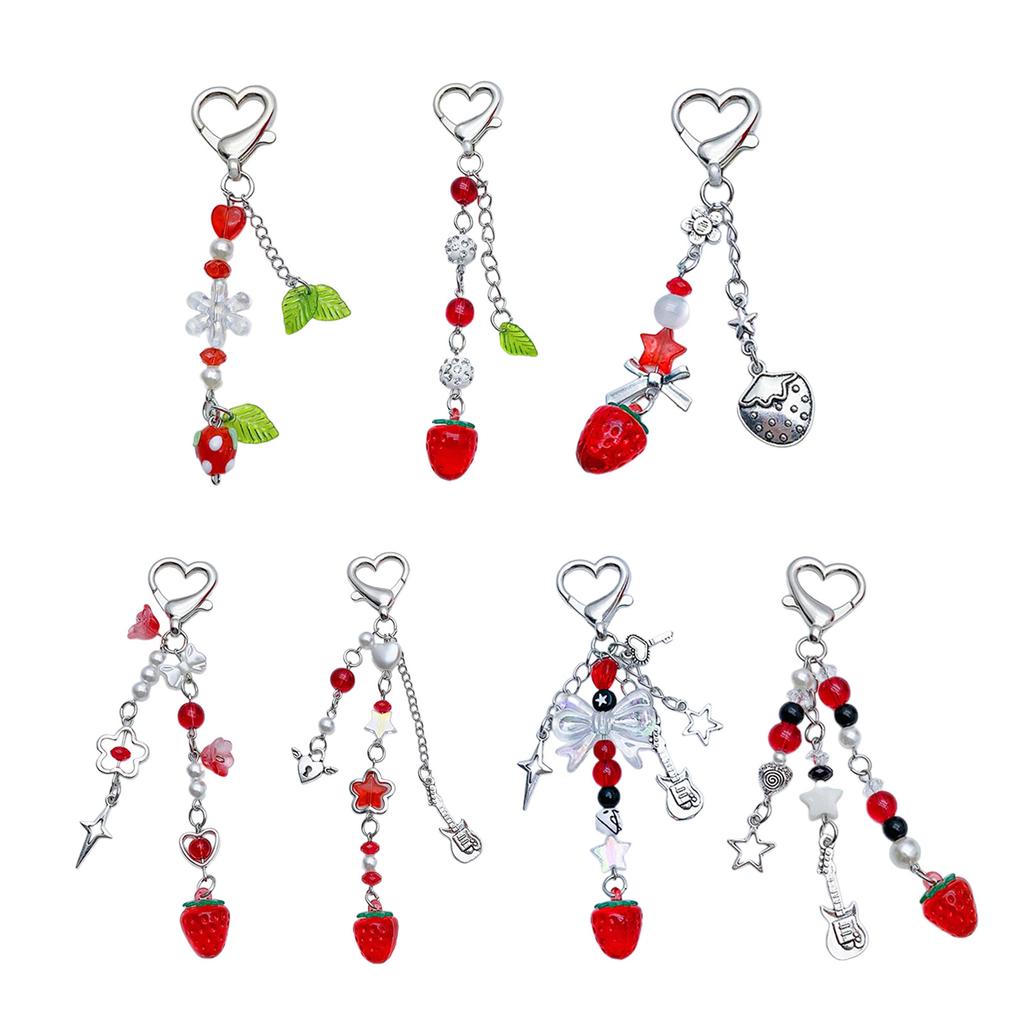 Fashion Strawberry Tassels Phone Charm Straps Car Keys Hanging Pendants Y2K Bag Decoration Lanyard Purse Accessories