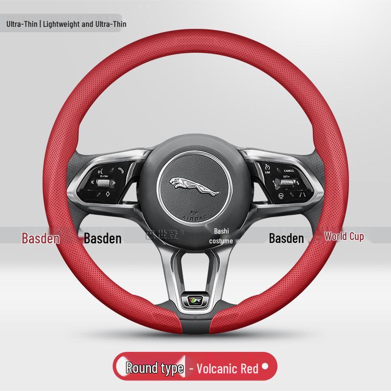Genuine Leather Steering Wheel Cover for Jaguar E-PACE, XF, XE, XJ, F-PACE - Ultra-Thin Grip