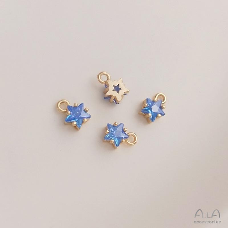 Colorful Pentagram Zircon Birthstone & Lucky Stone 14K Gold-Filled Pendant Charm with Long-Lasting Color.