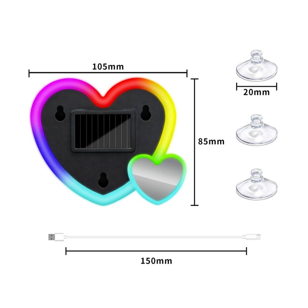Süßes herzförmiges LED-Umgebungslicht, solarbetrieben, Auto-Neonlicht, kabellos, Saugnapf, USB-wiederaufladbar, Atmosphärische Atemtiefenlampe