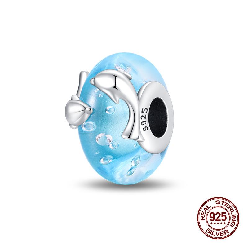 Classic Copper Colorful Butterfly Dolphin Luminous Glass Charms Beads Fit Original Bracelets Fine Diy Jewelry Gift