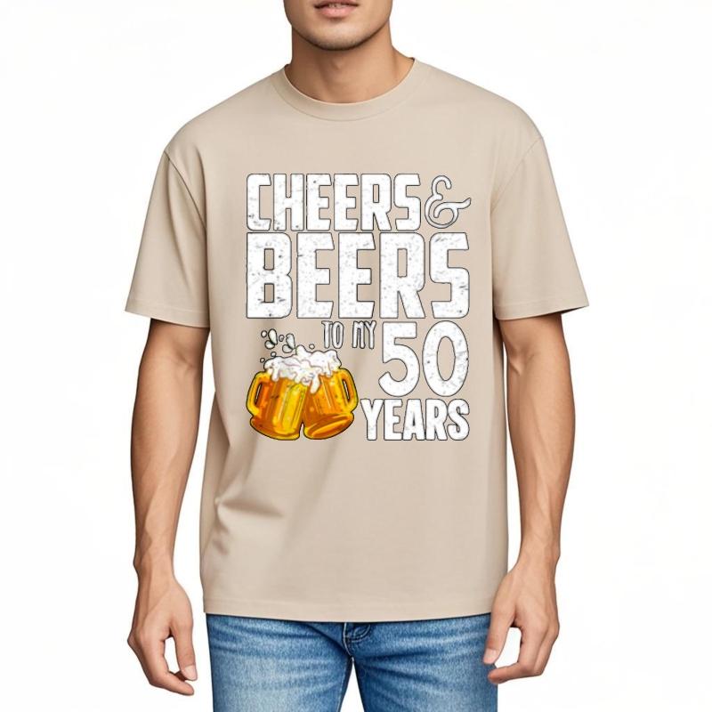 Soft Cotton Tee Rock For Her Round Neck T Shirt Unisex Cheers And Beers To My 50 Years Anime Unisex Top Tees Comfort Tshirt