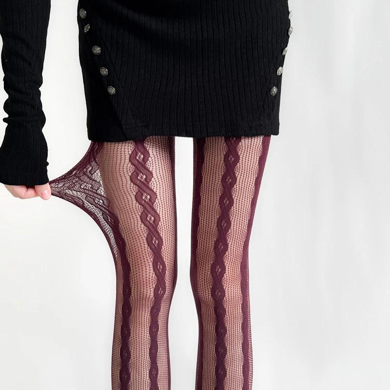 New Women Sexy Lace Mesh Fishnet Retro Pantyhose Thigh High Geometric Long Stocking Woman Personality Hosiery