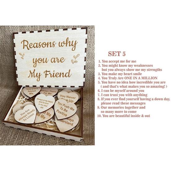 Friendship Tokens Wooden Box with Heart-Shaped Inspirational Cards for Women Unique Gift