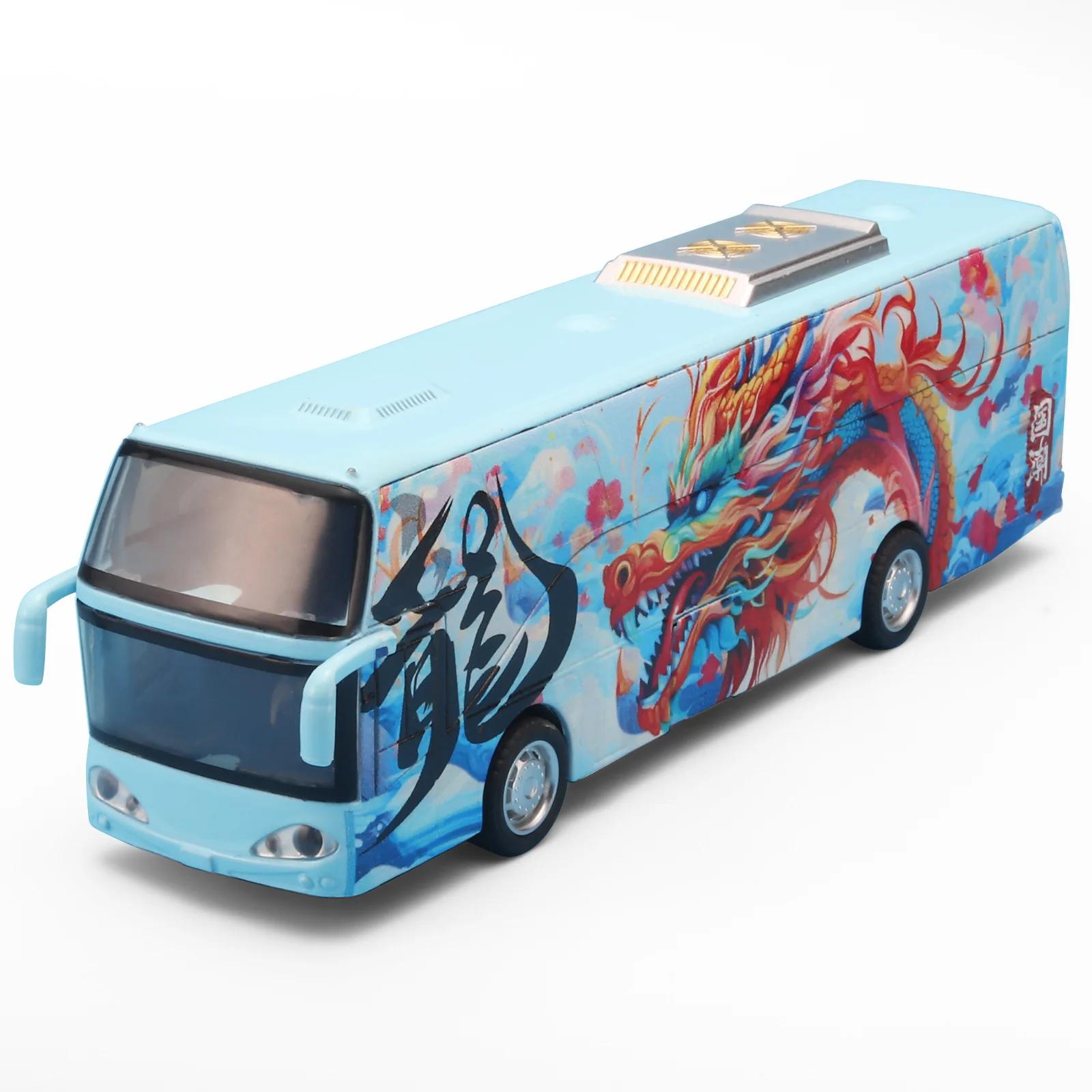 

1:32 Passenger Bus Models Toy Car Miniature Alloy Diecast Doors Opened Tourist Vehicles Models with Light Gifts for Boys синий