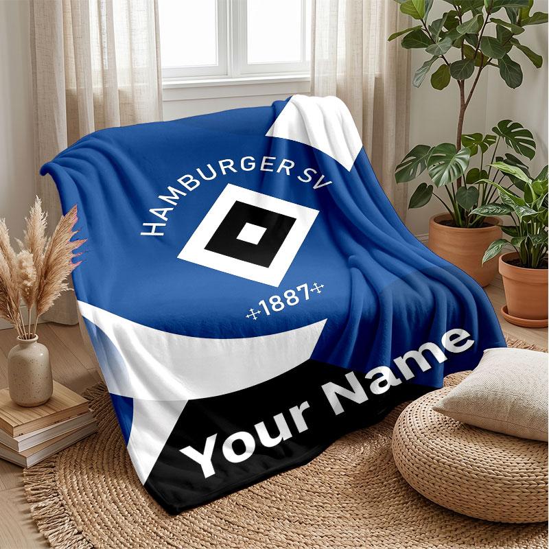 Hamburger SV Custom Name Text Flannel Blanket Soccer Logo Personalized Fleece Throw Blanket Special Gift For Sofa Bedroom Home