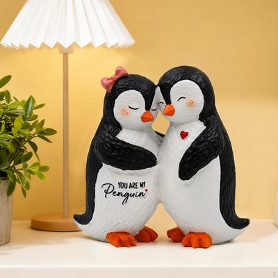Para Pingwinów Statua Rzeźba Zwierzęca Żywica Kreatywna Ozdoba na Biurko Prezent Ślubny do Salonu
