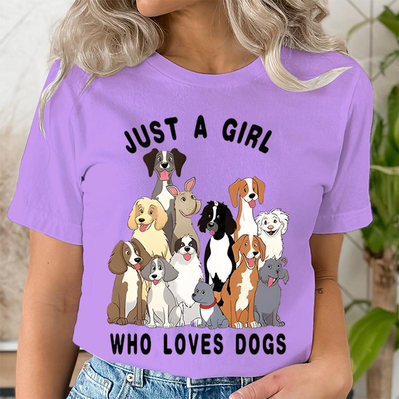 Jen holka, která miluje psy Trend Krátký rukáv Letní oblečení Potisk Grafické tričko Dámská móda Ženy Ženské tričko Oblečení