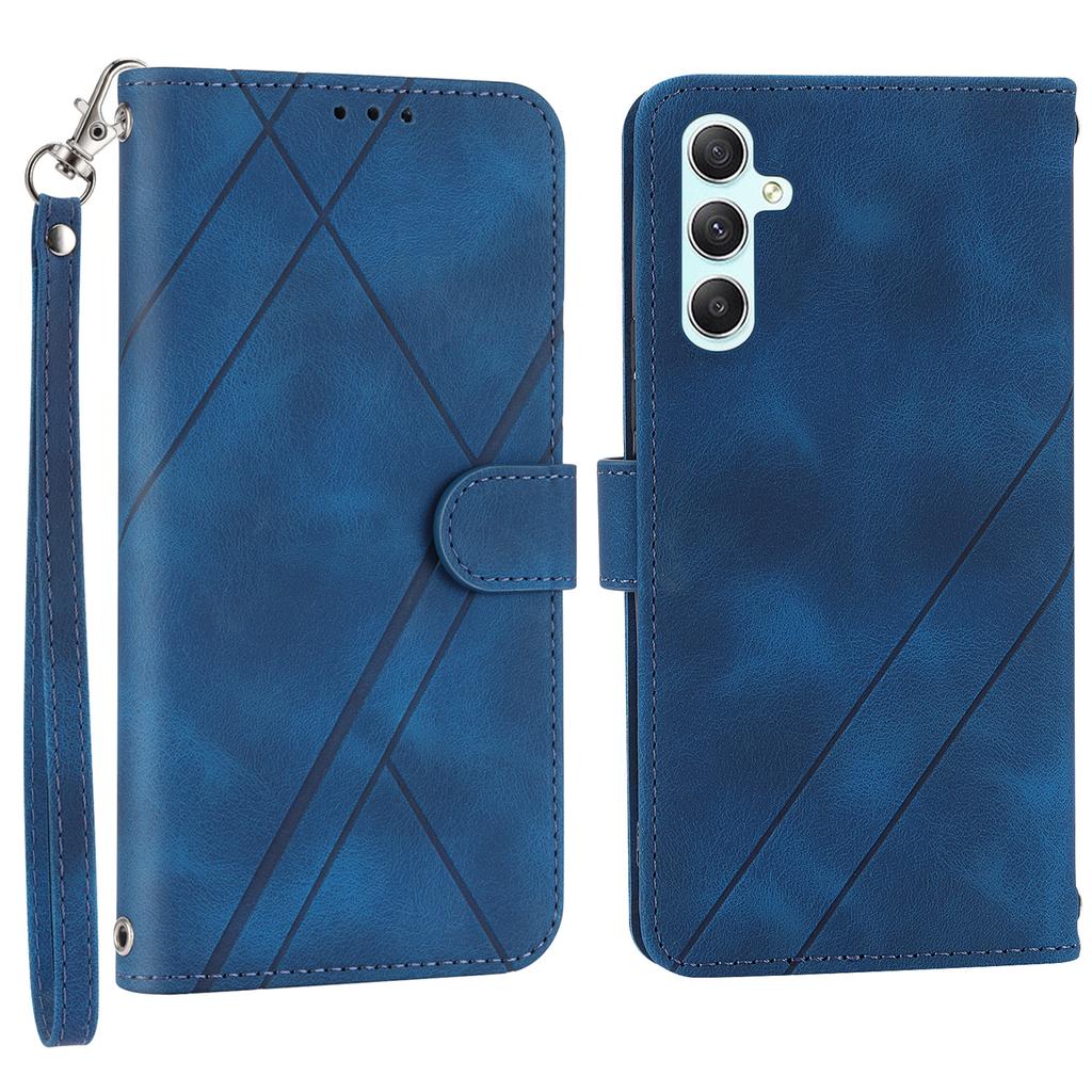 For Samsung Galaxy A15 4G/A15 5G Case Imprinted Line Leather Phone Cover with Handy Strap