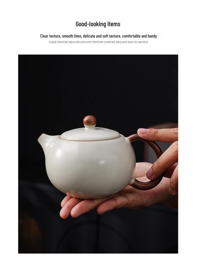 High-End Beige Ru Ware Kung Fu Tea Set: Teapot, Gaiwan, Teacups, and Fair Cup in Gift Box