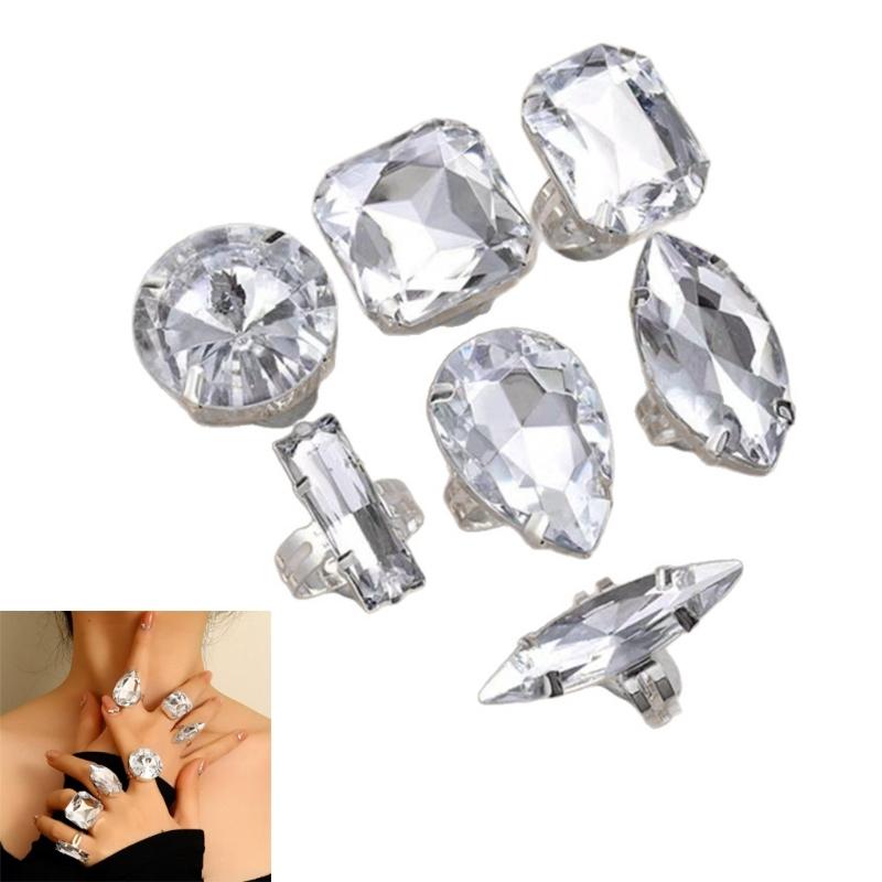 Set di 7 Anelli Impilabili in Cristallo a Goccia Versatili Gioielli Eleganti per Molte Occasioni Accessori a Goccia per Donna