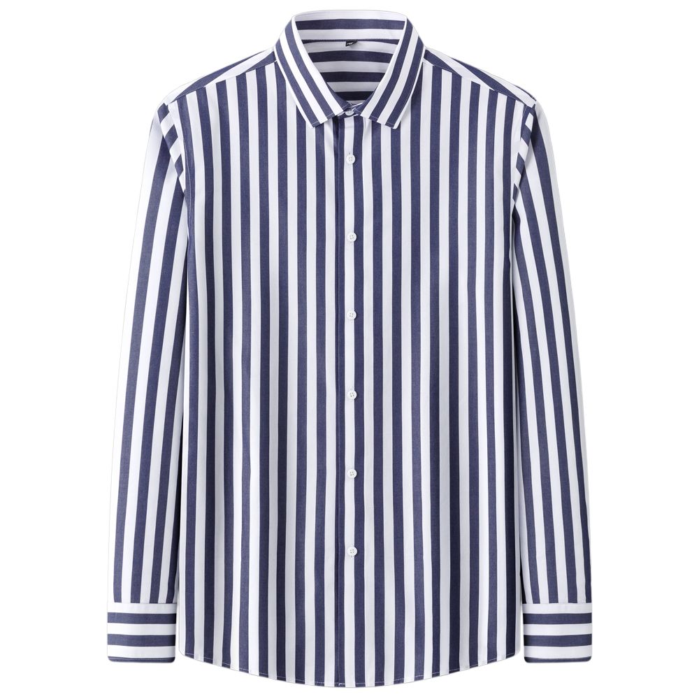 

Мужская немнущаяся рубашка с контрастной полоской, без кармана, удобная, из чистого хлопка, легкая в уходе, формальная мужская одежда для бизнеса 45 темно-синий