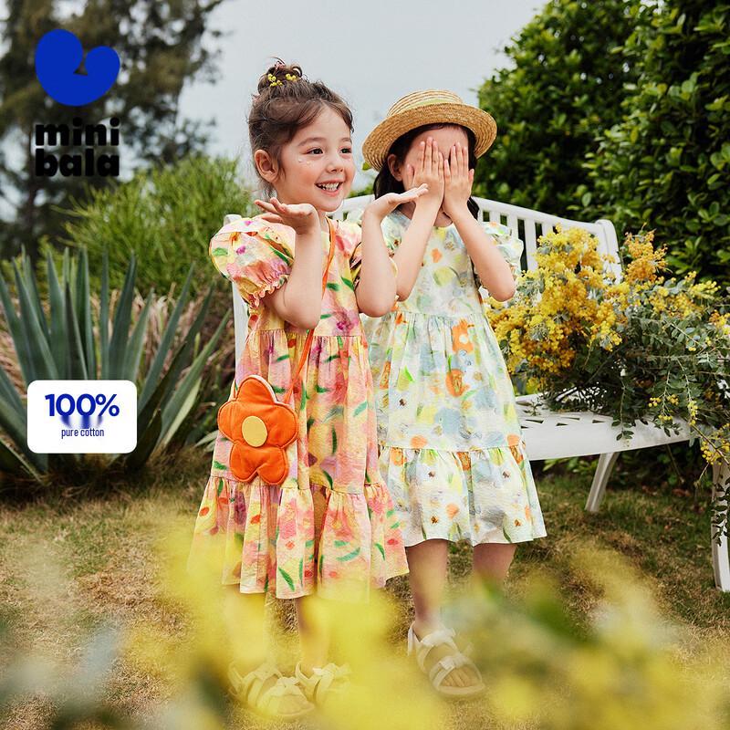 

Мини хлопковое платье Balabala для девочек с оборками и пышными рукавами 140