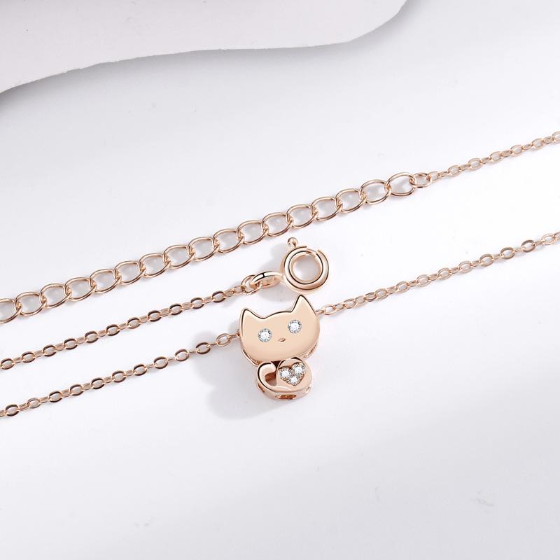 Cartoon cat diamond necklace female versatile niche fashion pendant Korean version personality